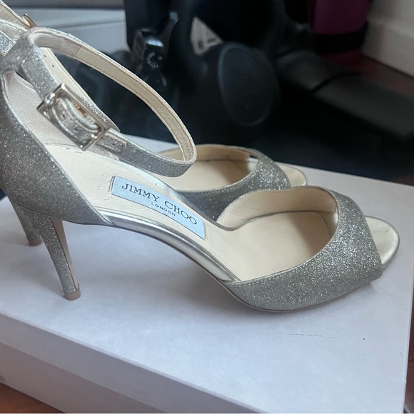 JIMMY CHOO ANNIE 85 Sandal Platinum Ice SZ 38.5 $695 - Picture 2 of 11